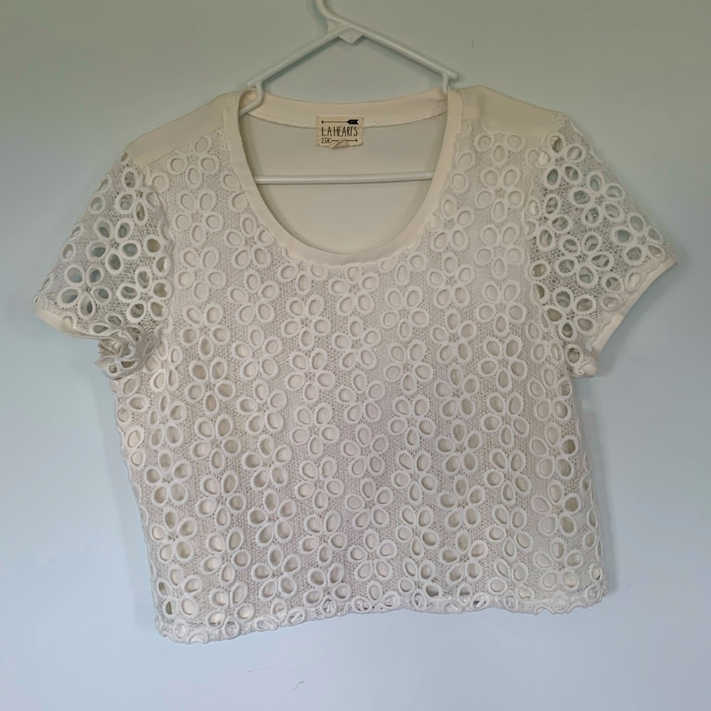 LA Hearts floral burnout cap sleeve crop top shirt size large